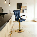 Luxury Adjustable Swivel Faux Leather  Bar Stool With Arms Image - 6