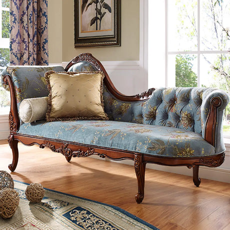 Luxury Blue Floral Classic Wood Reclining Chaise Lounge Image - 2