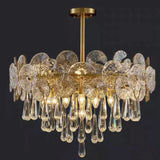 Luxury Brass Tiered Crystal Drops Lotus Leaf Chandelier Image - 3