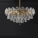 Luxury Brass Tiered Crystal Drops Lotus Leaf Chandelier Image - 4
