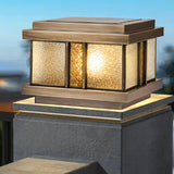 Luxury Bronze Solar Square Metal Outdoor Pillar Light Image - 1