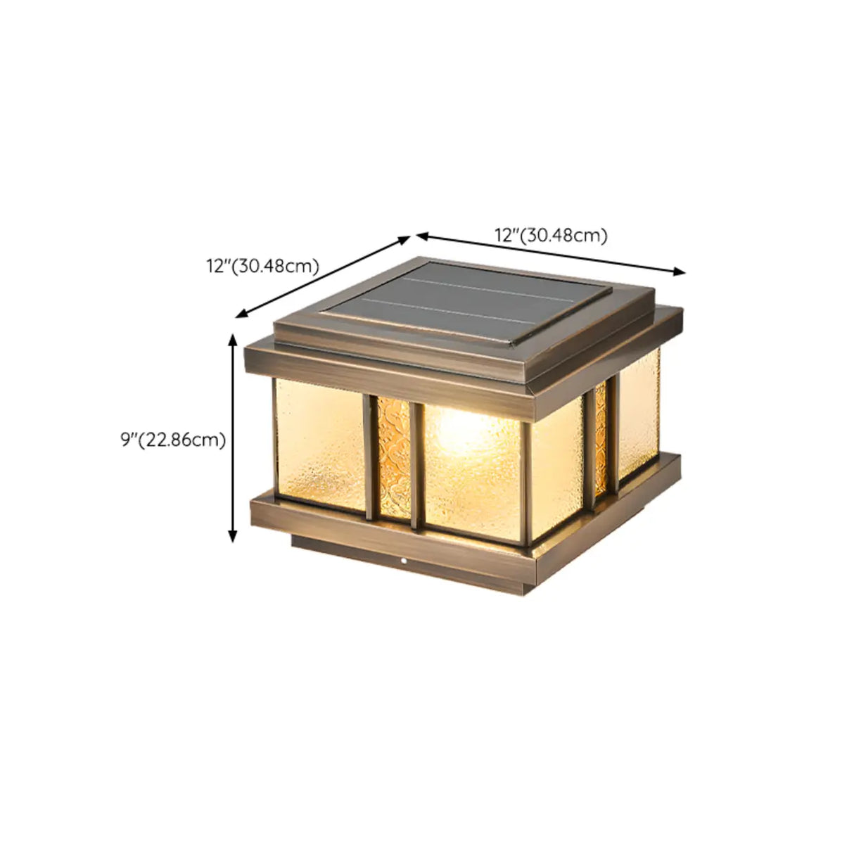 Luxury Bronze Solar Square Metal Outdoor Pillar Light Image - 13