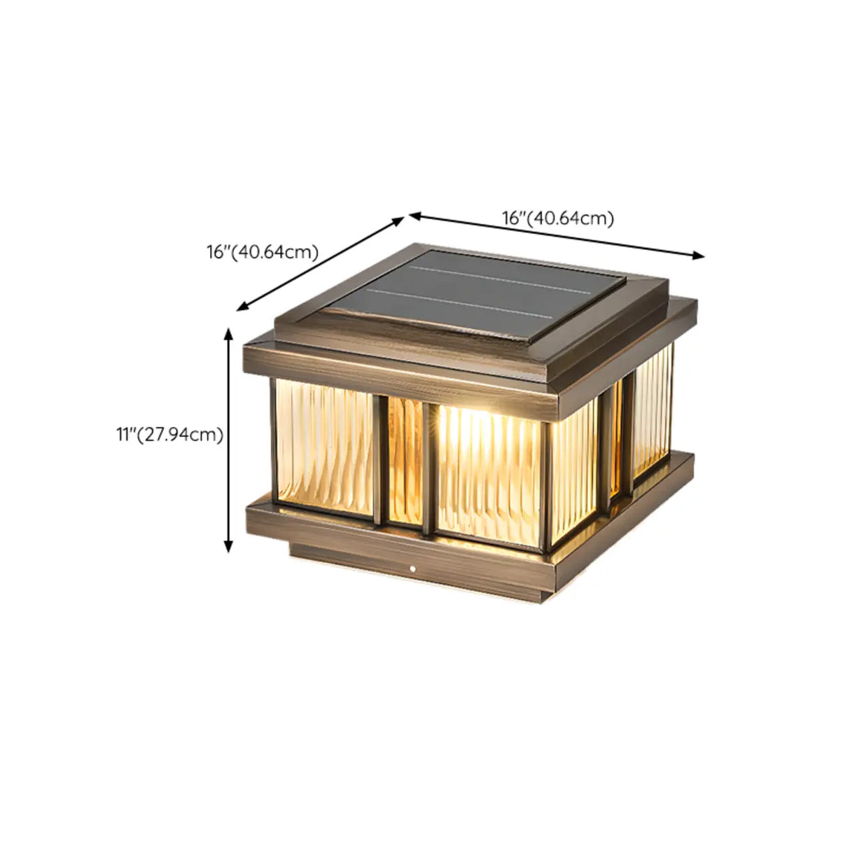 Luxury Bronze Solar Square Metal Outdoor Pillar Light Image - 19