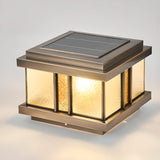 Luxury Bronze Solar Square Metal Outdoor Pillar Light Image - 2
