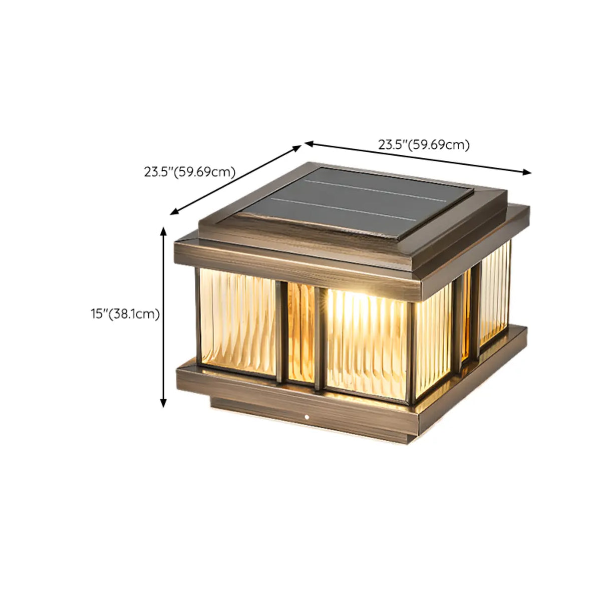 Luxury Bronze Solar Square Metal Outdoor Pillar Light Image - 21