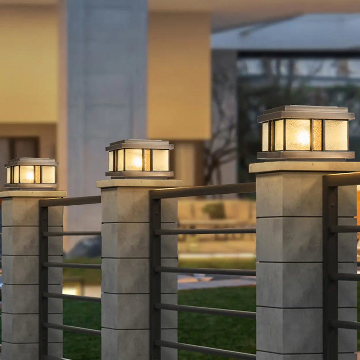 Luxury Bronze Solar Square Metal Outdoor Pillar Light Image - 4