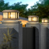 Luxury Bronze Solar Square Metal Outdoor Pillar Light Image - 5