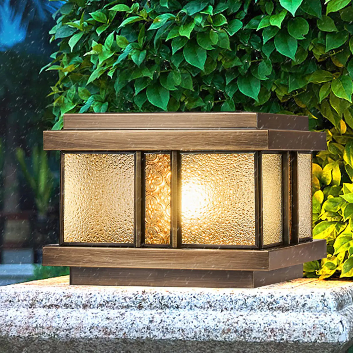 Luxury Bronze Solar Square Metal Outdoor Pillar Light Image - 6