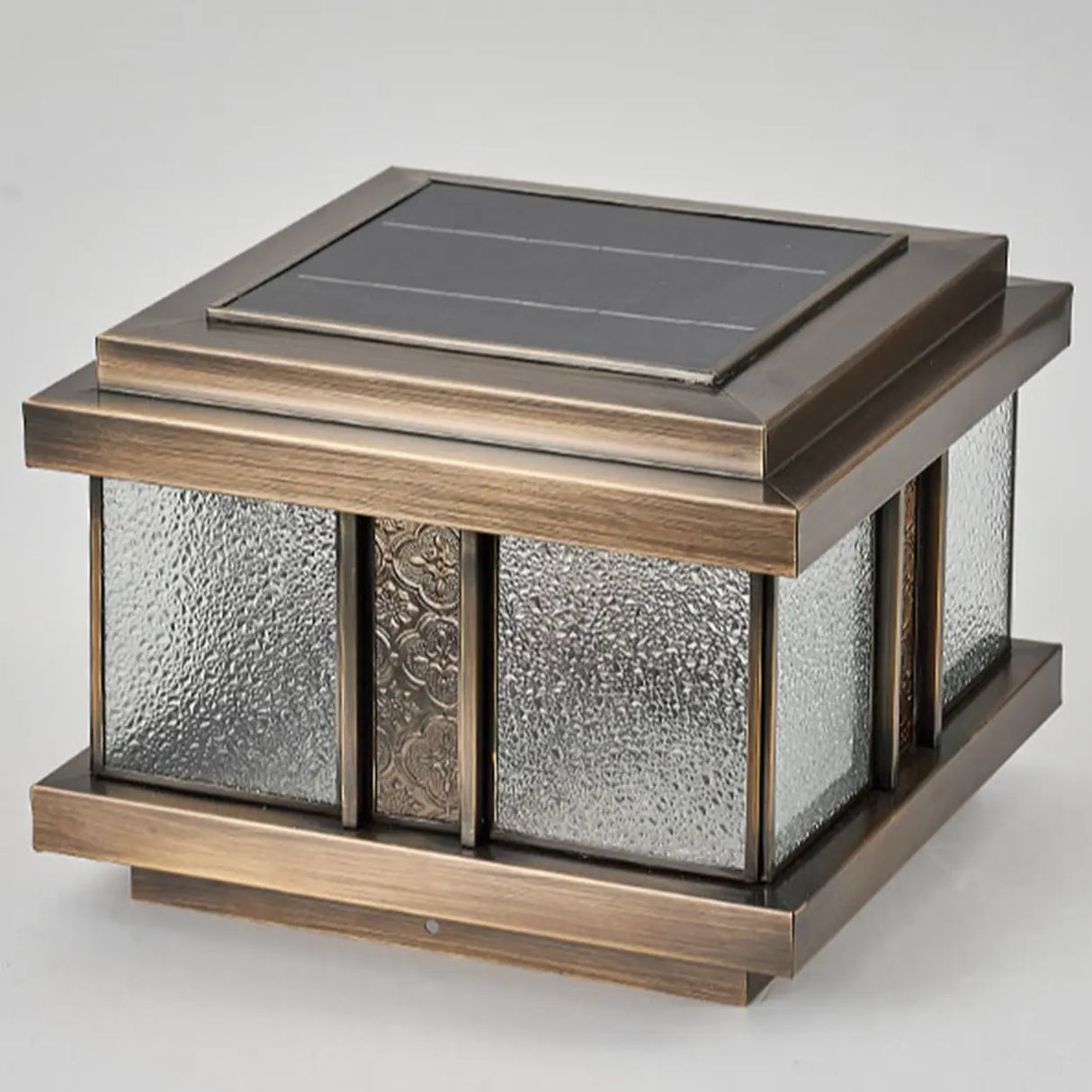 Luxury Bronze Solar Square Metal Outdoor Pillar Light Image - 7