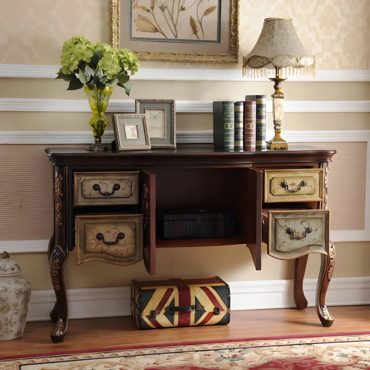 Luxury Brown Birch Wood Cabinet and Drawers Console Table Image - 13