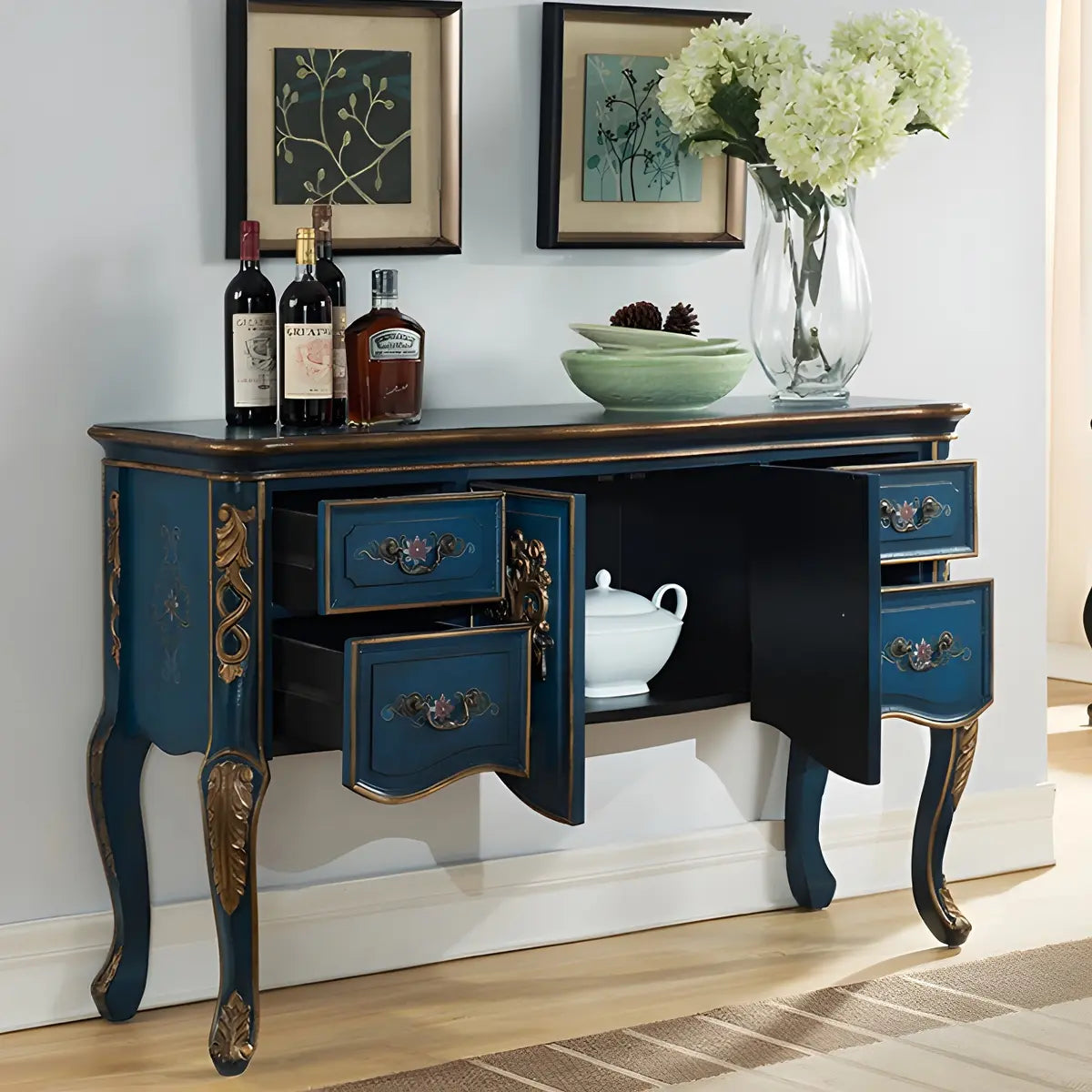 Luxury Brown Birch Wood Cabinet and Drawers Console Table Image - 15