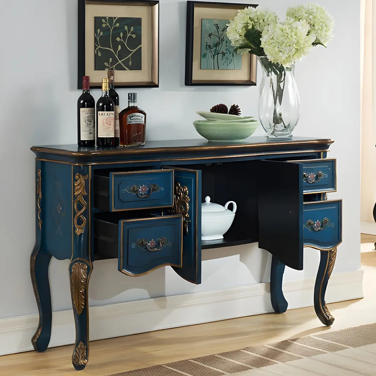 Luxury Brown Birch Wood Cabinet and Drawers Console Table Image - 15