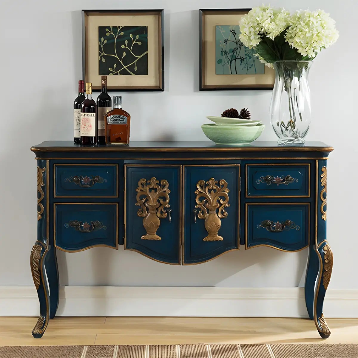 Luxury Brown Birch Wood Cabinet and Drawers Console Table Image - 18