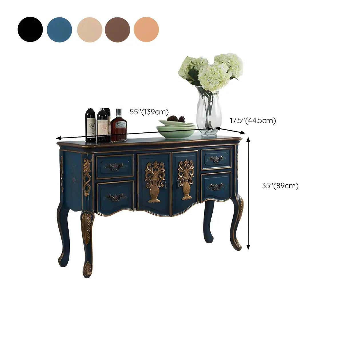 Luxury Brown Birch Wood Cabinet and Drawers Console Table 
