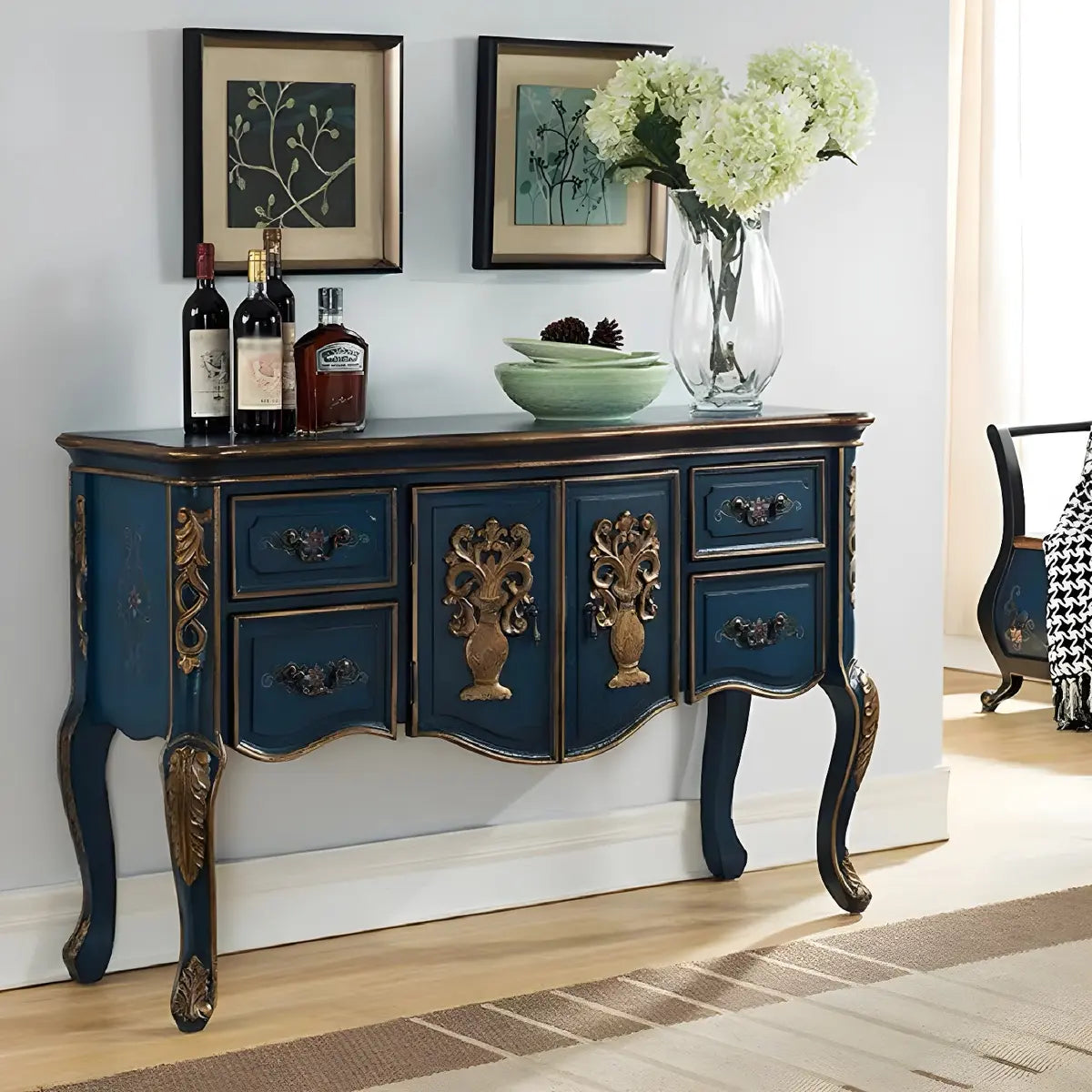 Luxury Brown Birch Wood Cabinet and Drawers Console Table Image - 3