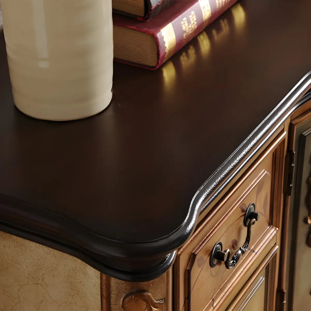 Luxury Brown Birch Wood Cabinet and Drawers Console Table Image - 9