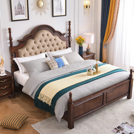 Luxury Brown King Traditional Wood Upholstered Panel Bed Image - 2