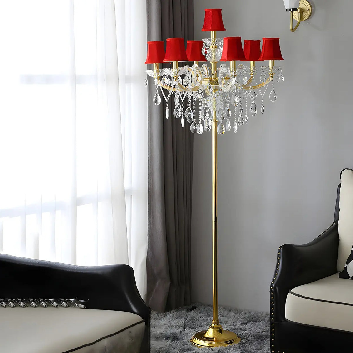 Luxury Candle Gold Crystal Chandelier Floor Lamp Image - 4