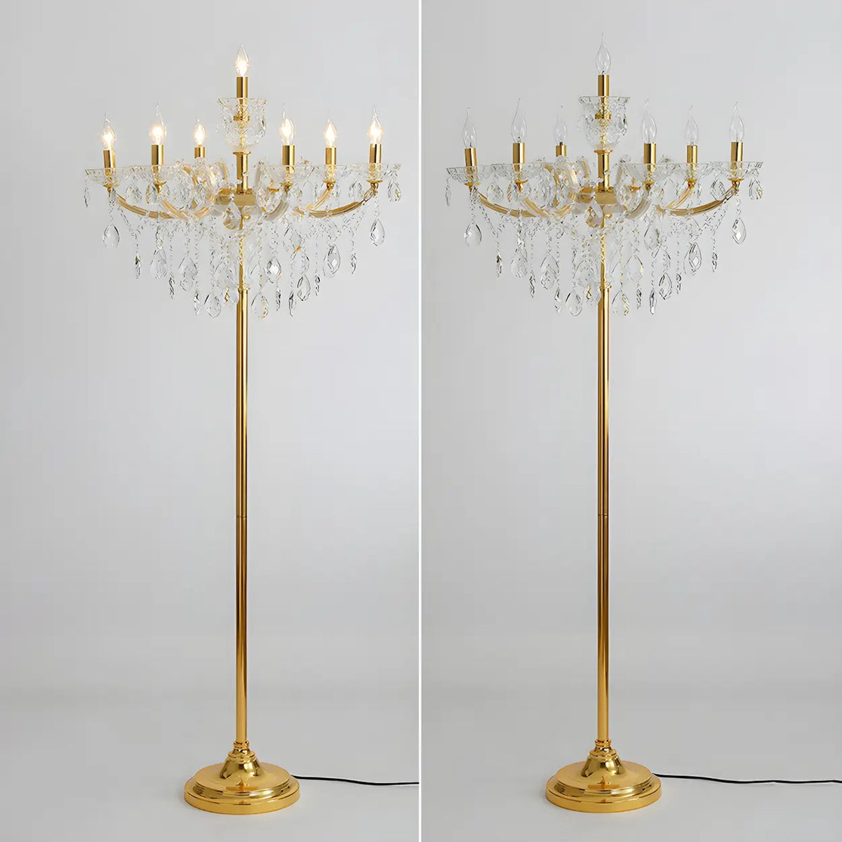 Luxury Candle Gold Crystal Chandelier Floor Lamp Image - 6