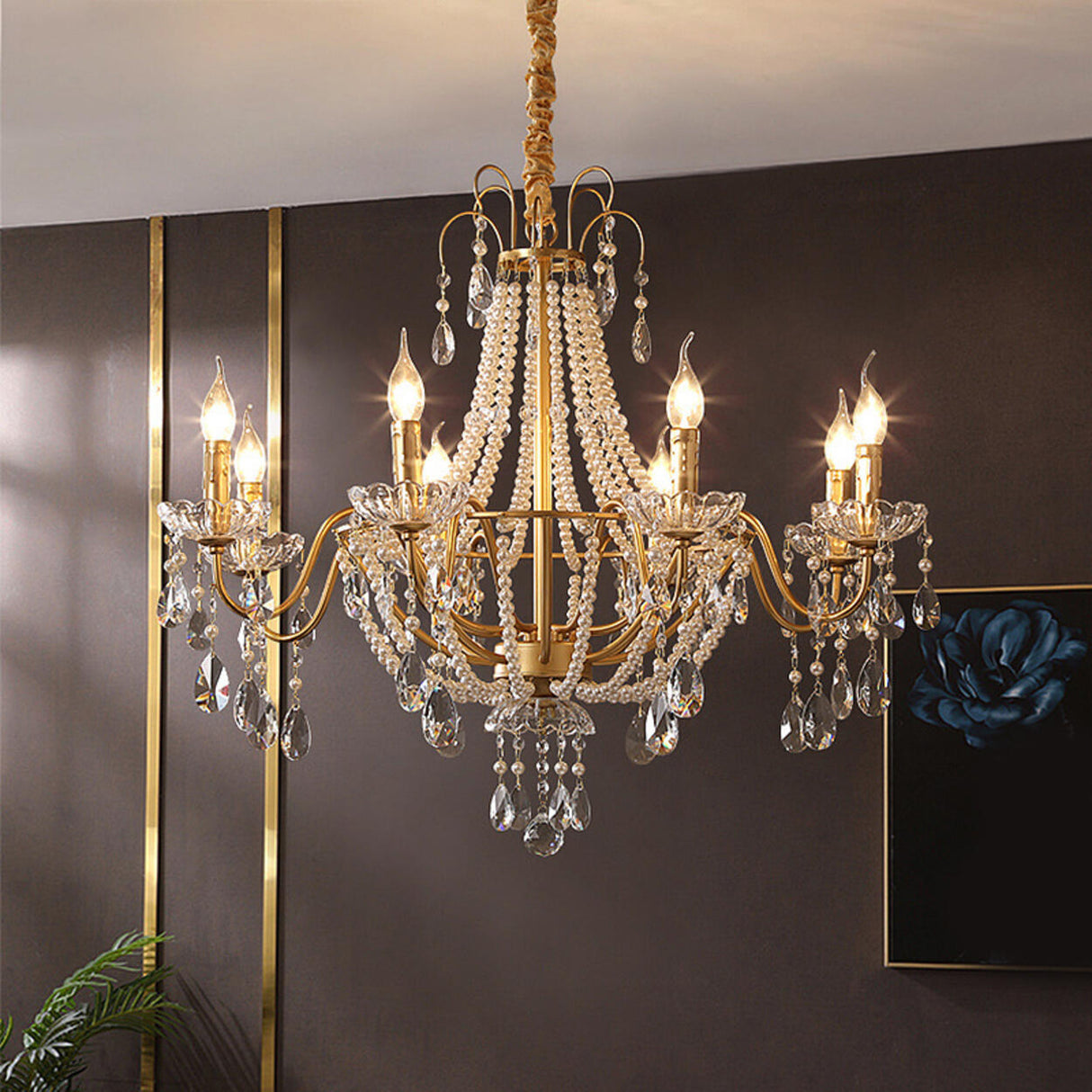 Luxury Classic Gold Clear Crystal Candle Chandelier Image - 1