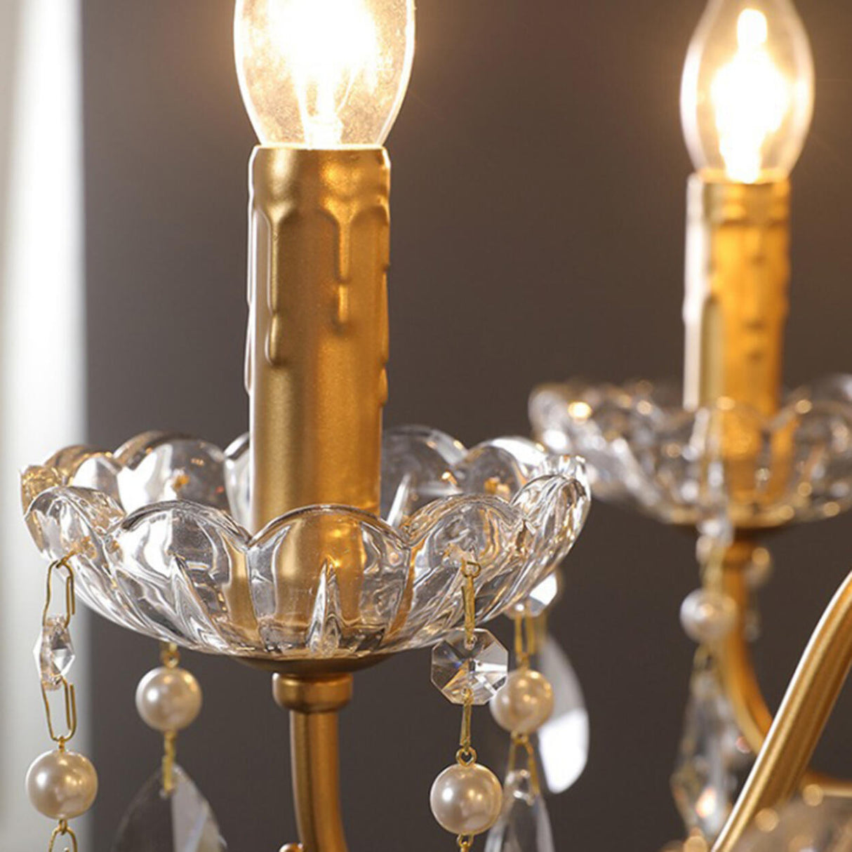 Luxury Classic Gold Clear Crystal Candle Chandelier Image - 12
