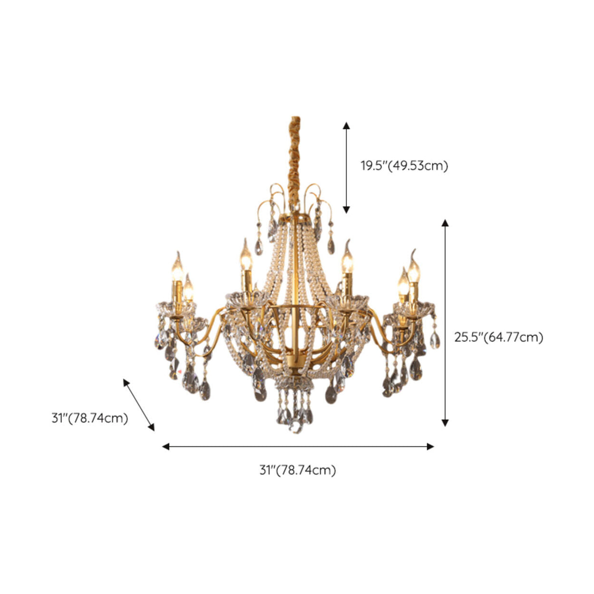 Luxury Classic Gold Clear Crystal Candle Chandelier Image - 16
