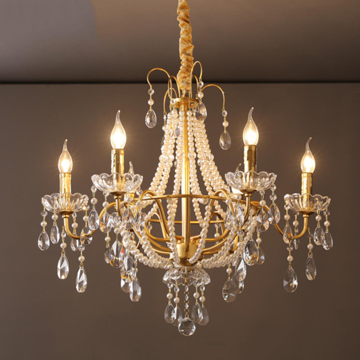 Luxury Classic Gold Clear Crystal Candle Chandelier Image - 2
