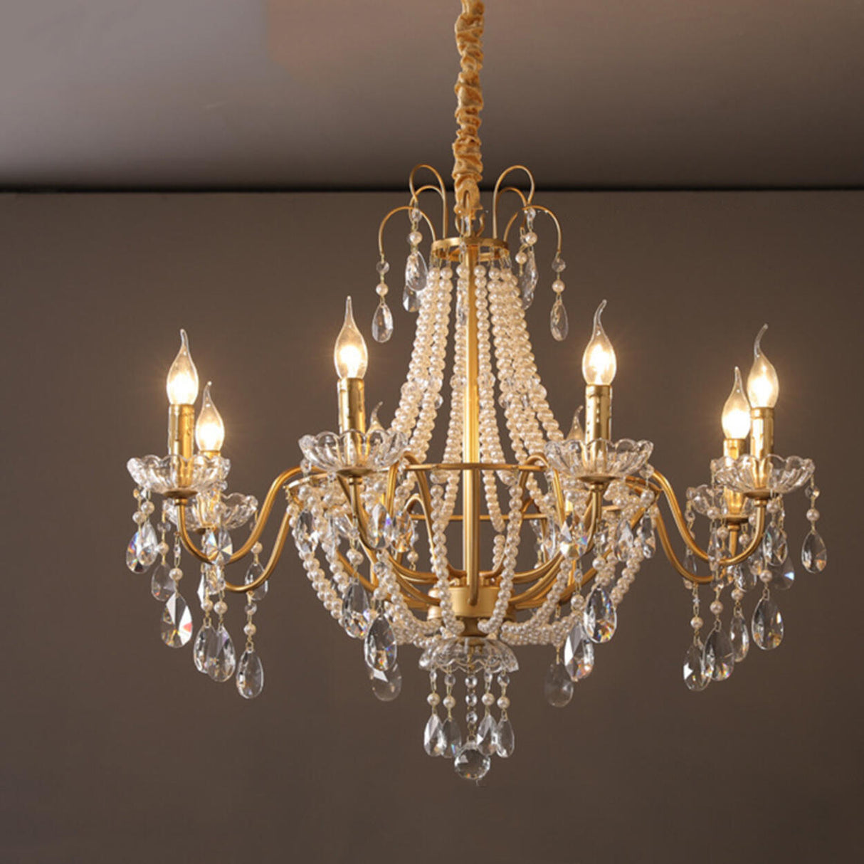 Luxury Classic Gold Clear Crystal Candle Chandelier Image - 3