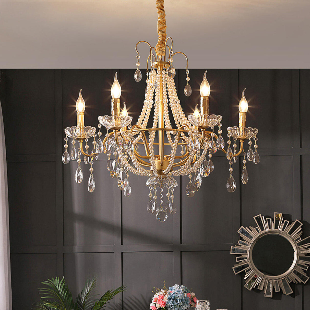 Luxury Classic Gold Clear Crystal Candle Chandelier Image - 4