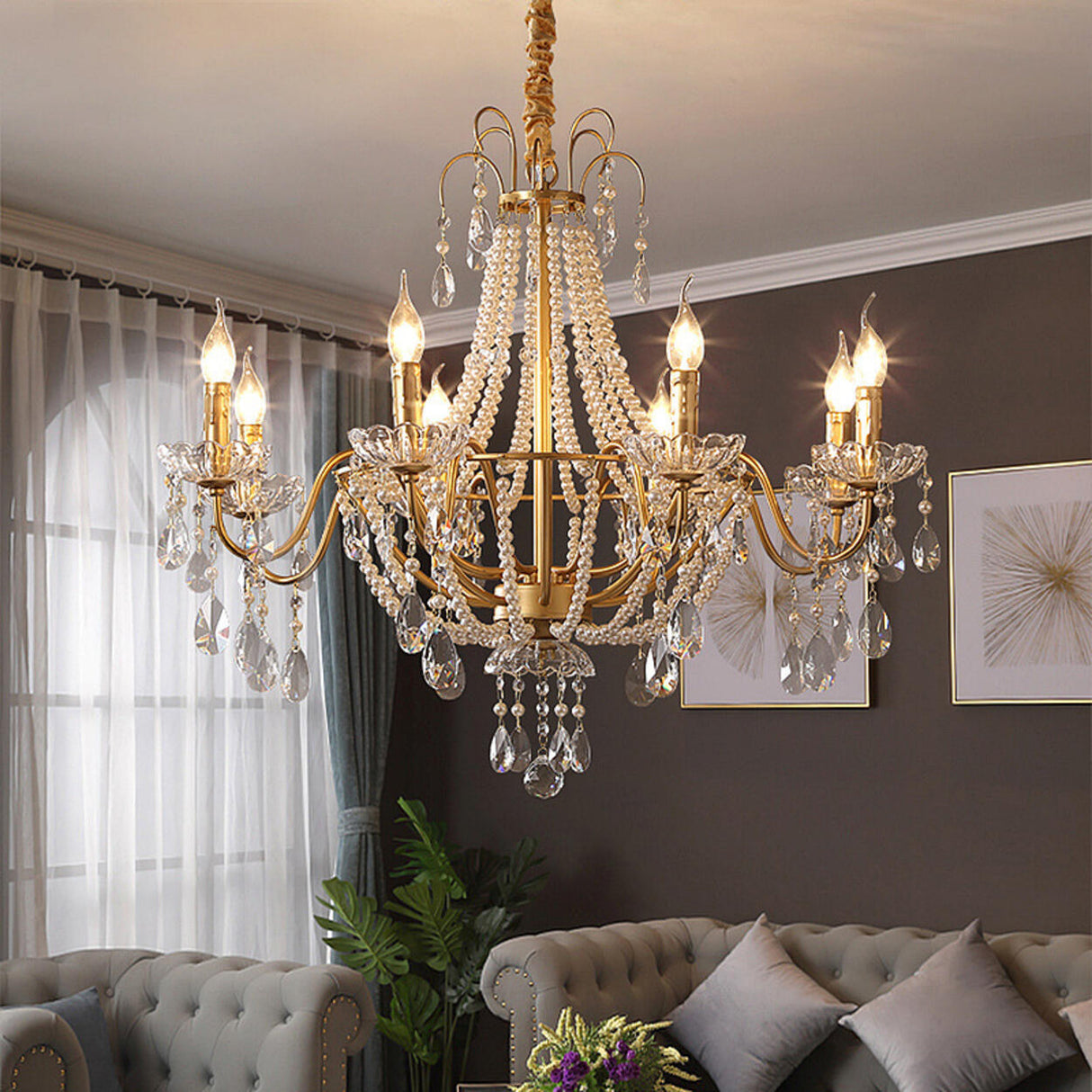 Luxury Classic Gold Clear Crystal Candle Chandelier Image - 6