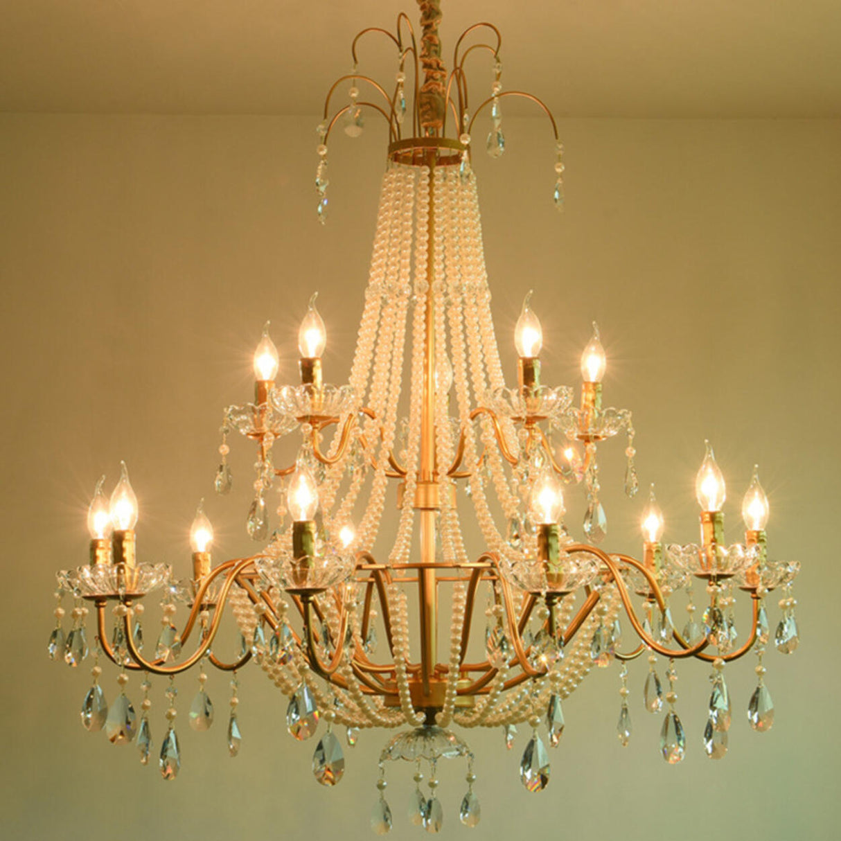 Luxury Classic Gold Clear Crystal Candle Chandelier Image - 7