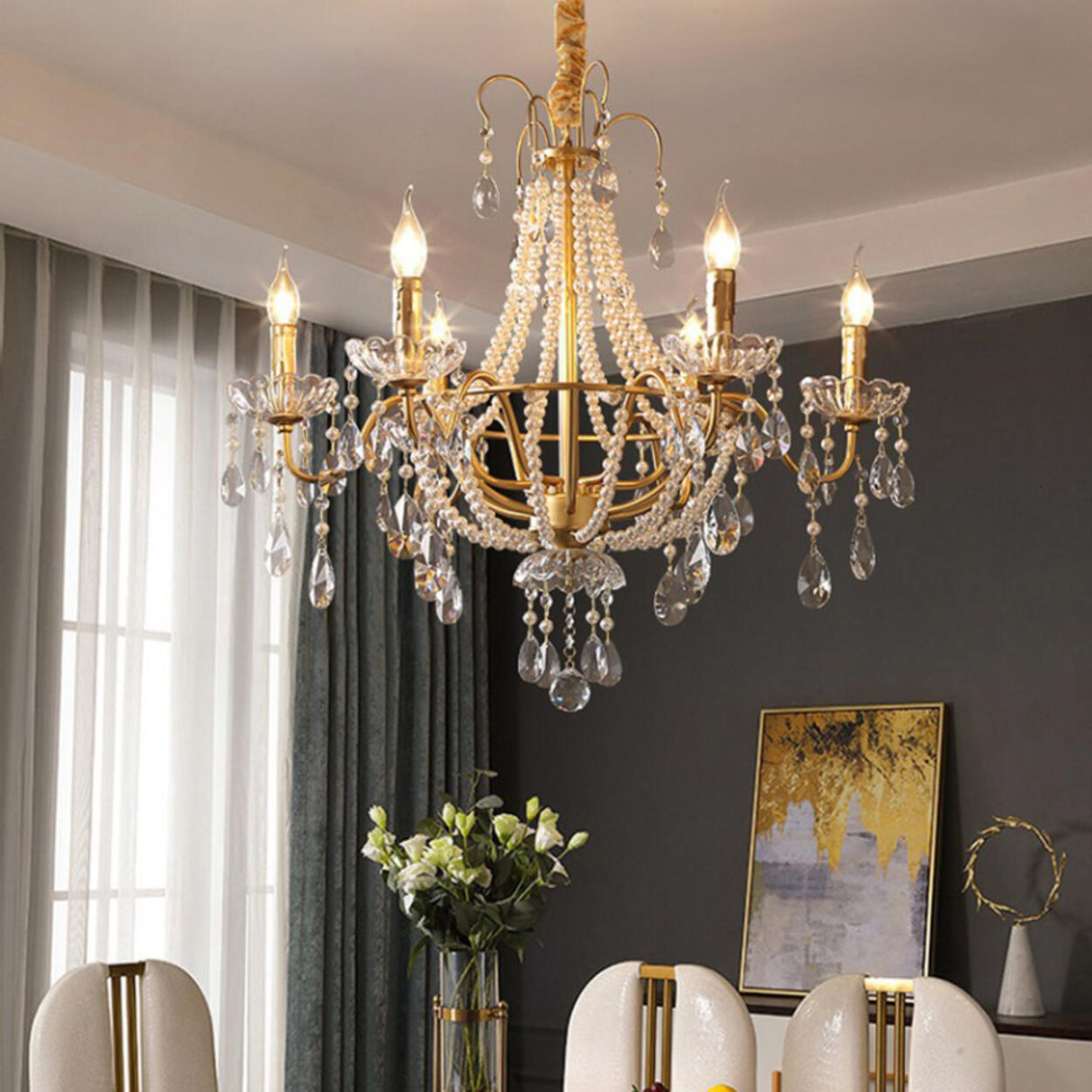 Luxury Classic Gold Clear Crystal Candle Chandelier Image - 8