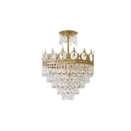 Luxury Crown Crystal Glass Gold Semi-Flush Mount Light Image - 1