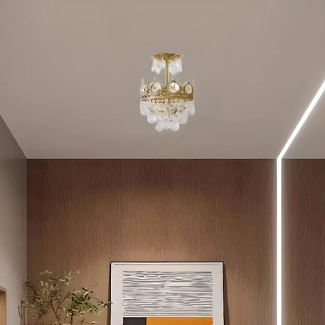 Luxury Crown Crystal Glass Gold Semi-Flush Mount Light Image - 2