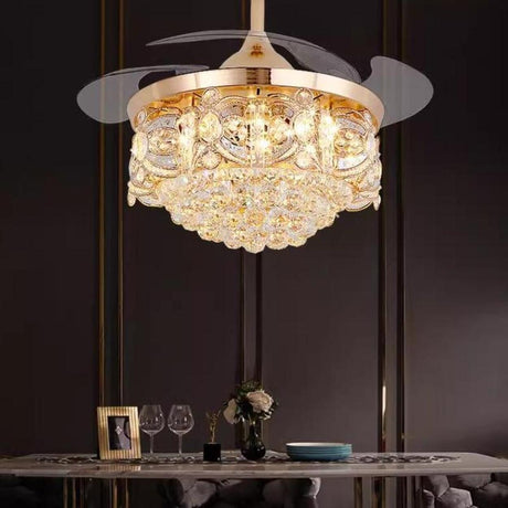 Luxury Crystal Remote Control Chandelier Fan with Light Image - 2