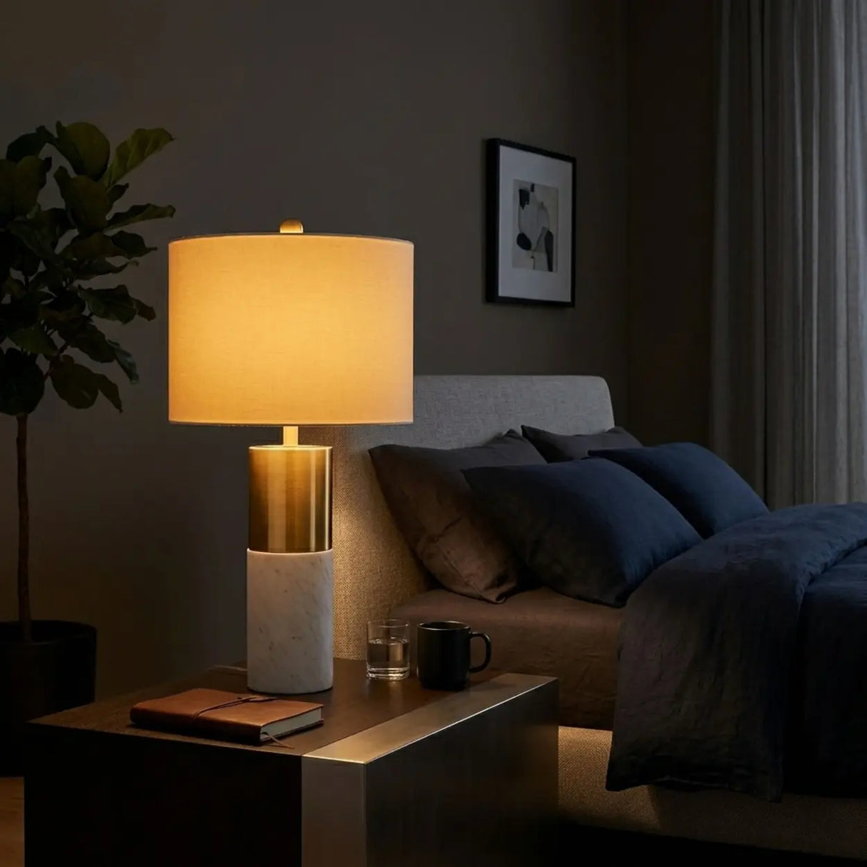 Luxury Cylindrical Marble Bedroom Dimmable Table Lamp Image - 1