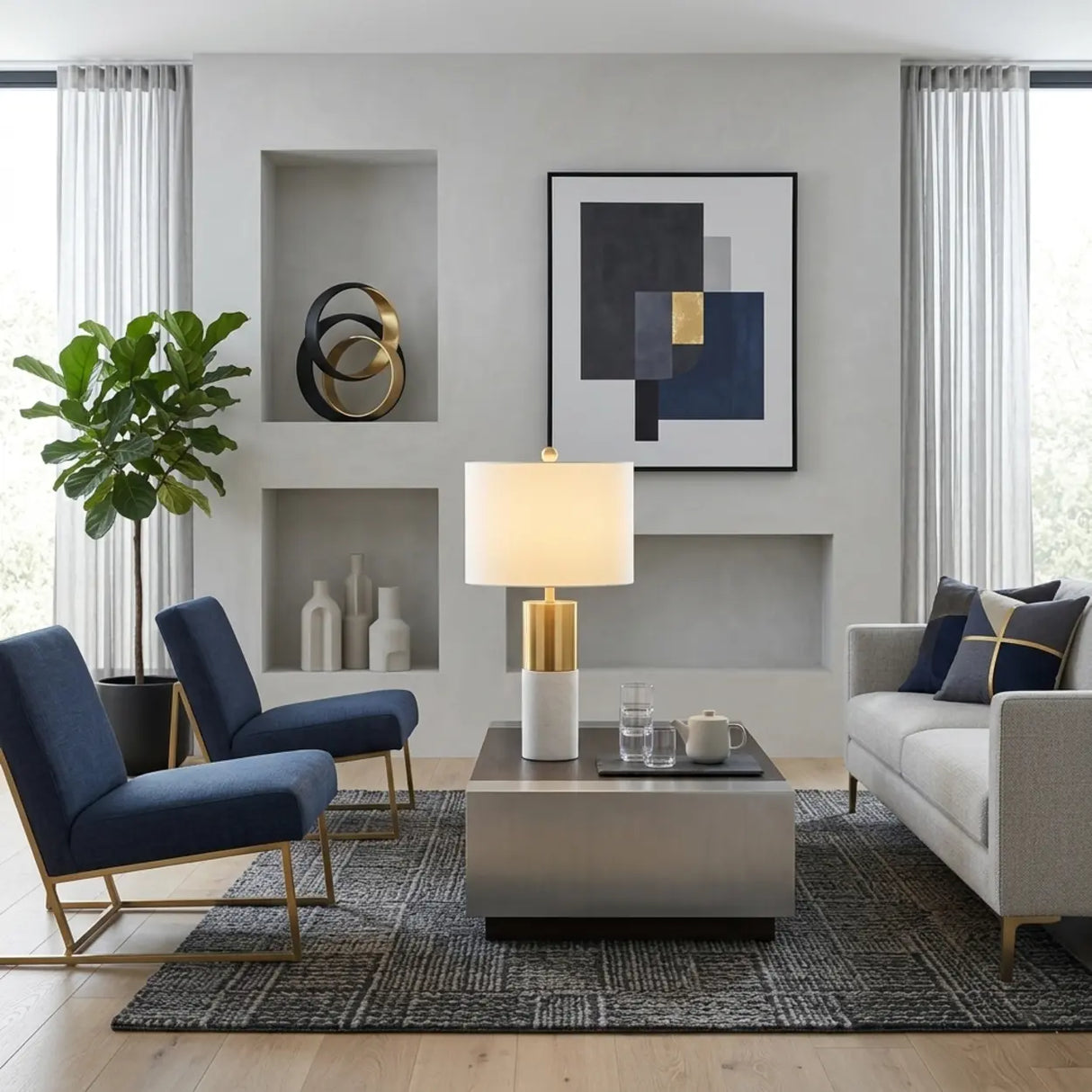 Luxury Cylindrical Marble Bedroom Dimmable Table Lamp Image - 4