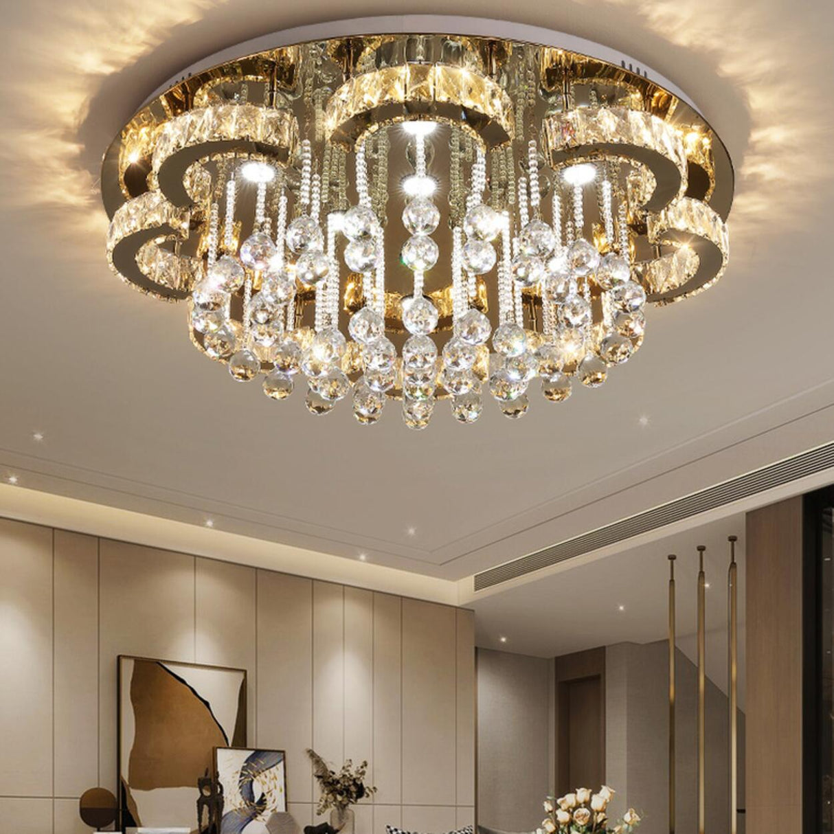 Luxury Flower Crystal Flush Mount Light Living Room Image - 4