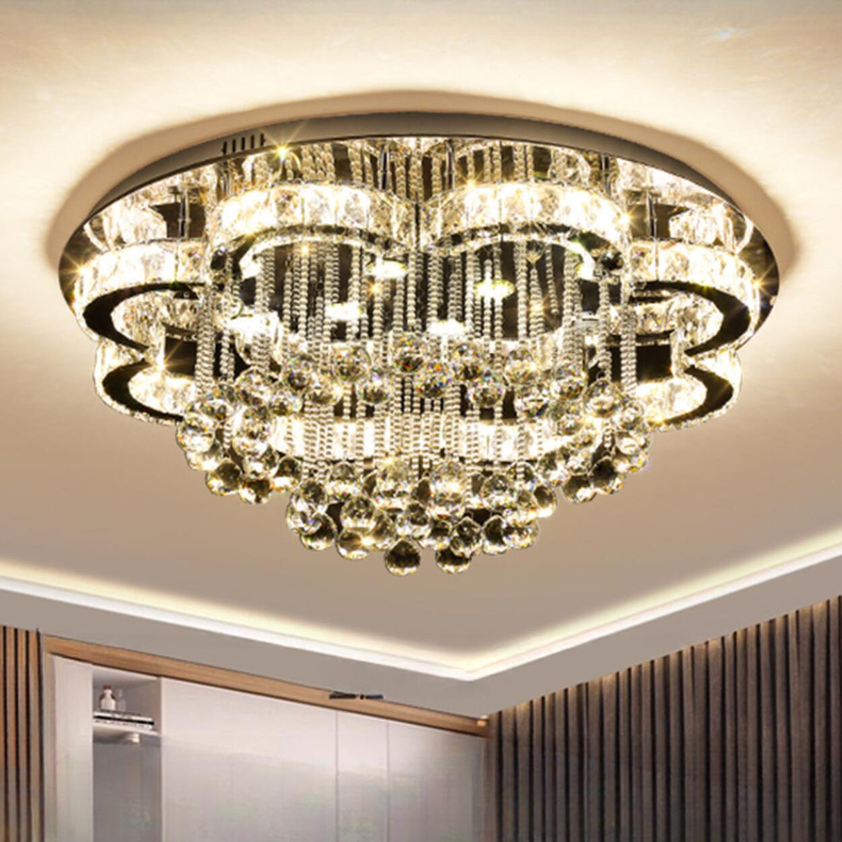 Luxury Flower Crystal Flush Mount Light Living Room Image - 5