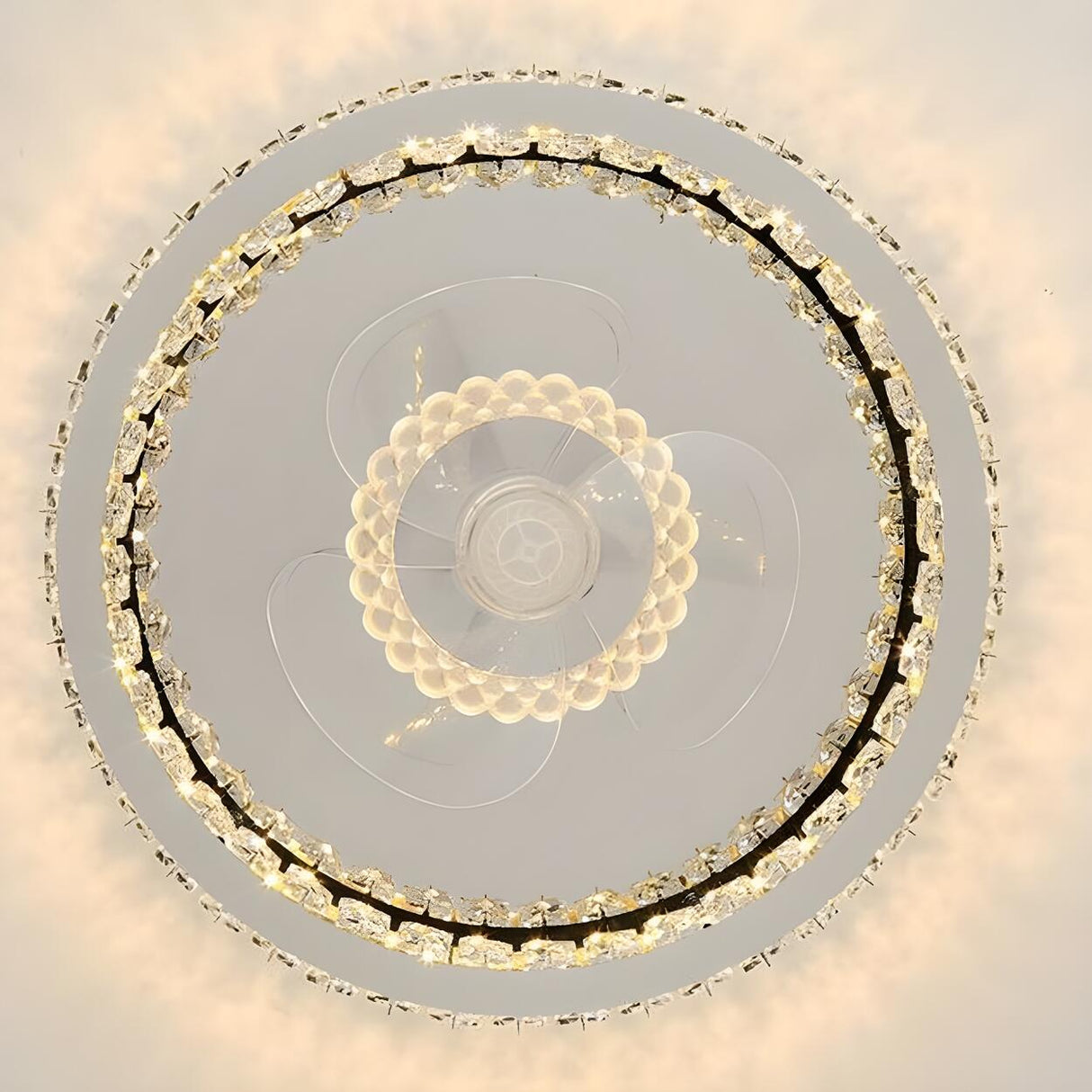 Luxury Flush Gold Crystal Ceiling Fan with LED Light Image - 13