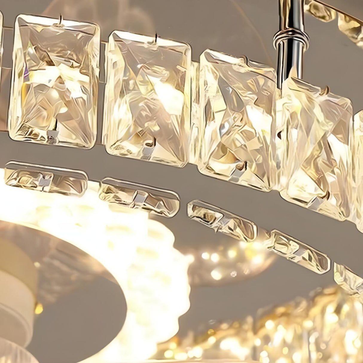 Luxury Flush Gold Crystal Ceiling Fan with LED Light Image - 15