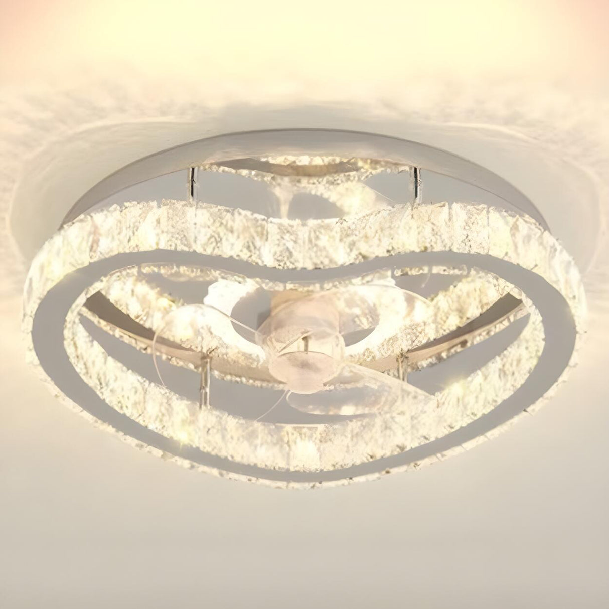 Luxury Flush Gold Crystal Ceiling Fan with LED Light Image - 20