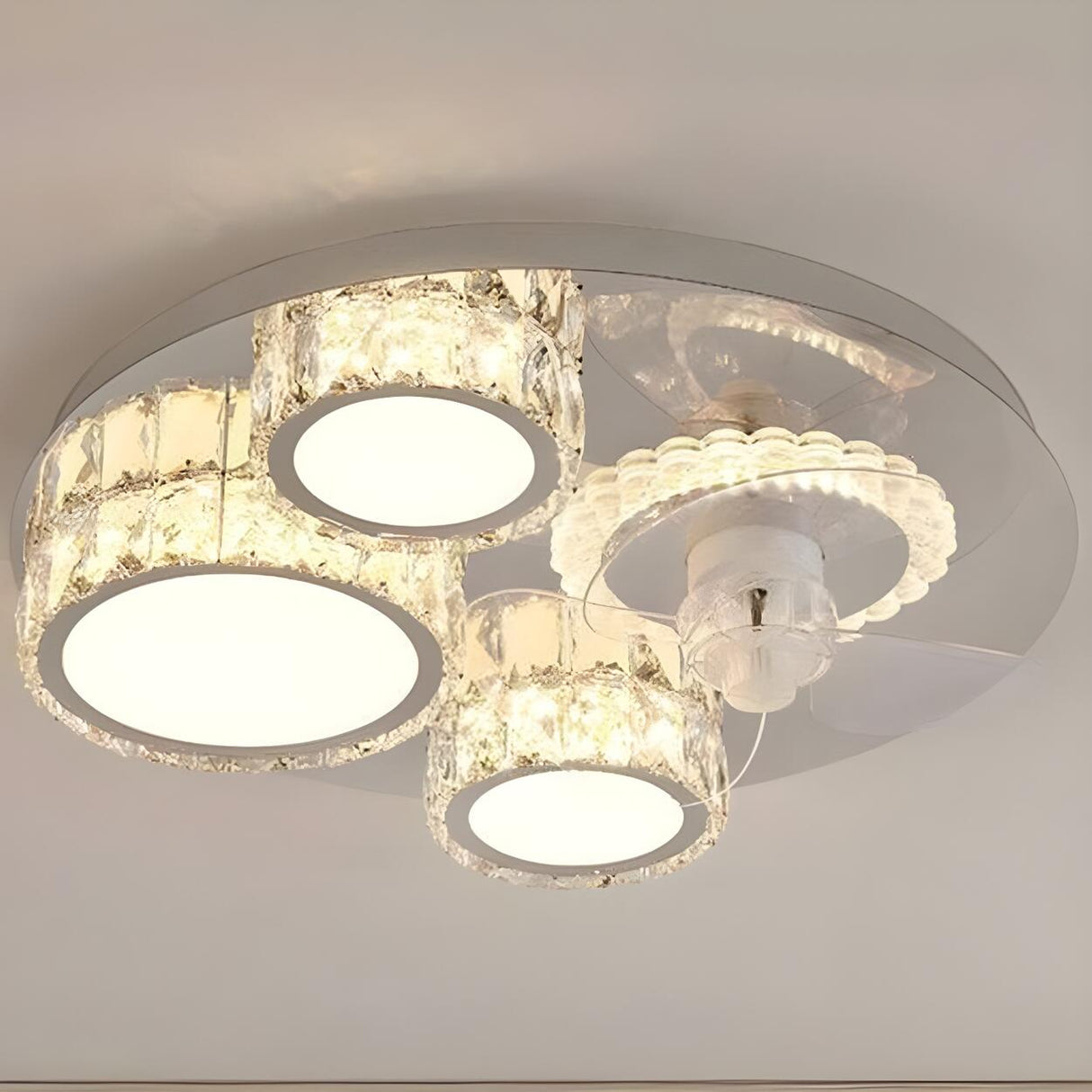 Luxury Flush Gold Crystal Ceiling Fan with LED Light Image - 21