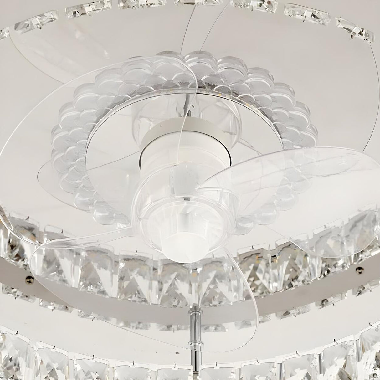 Luxury Flush Gold Crystal Ceiling Fan with LED Light Image - 25