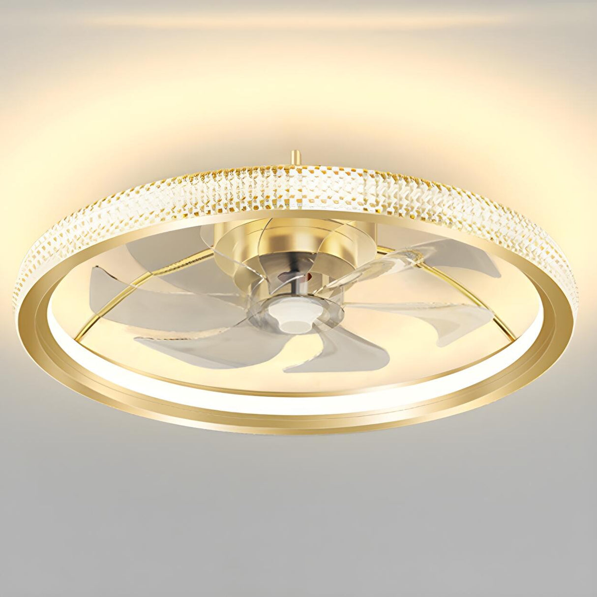Luxury Flush Gold Crystal Ceiling Fan with LED Light Image - 26