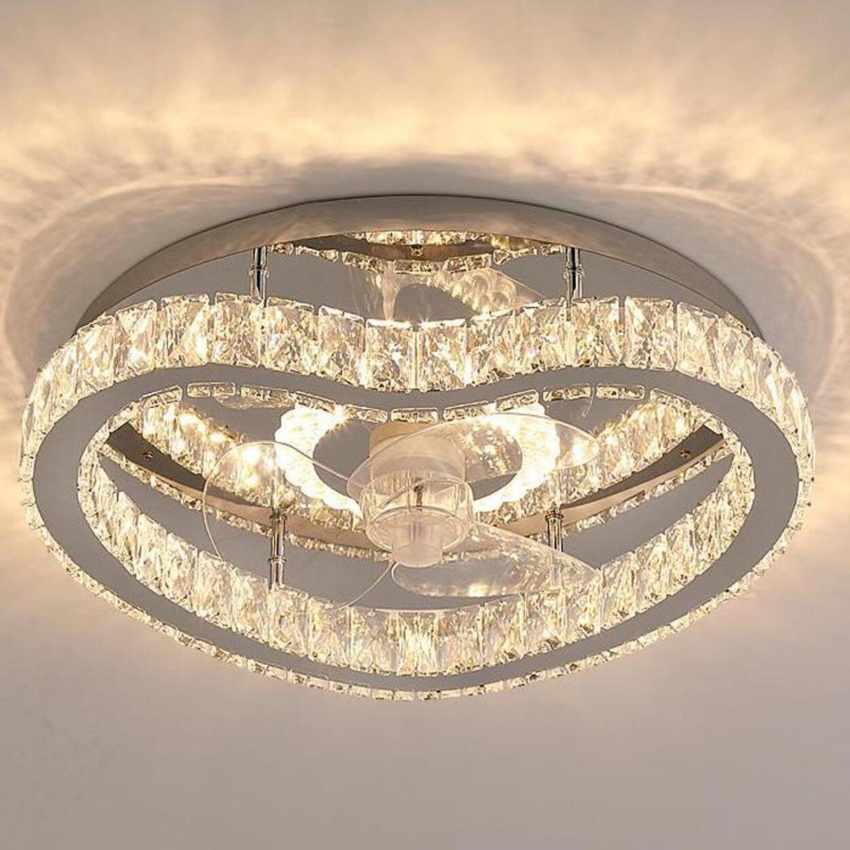 Luxury Flush Gold Crystal Ceiling Fan with LED Light Image - 28