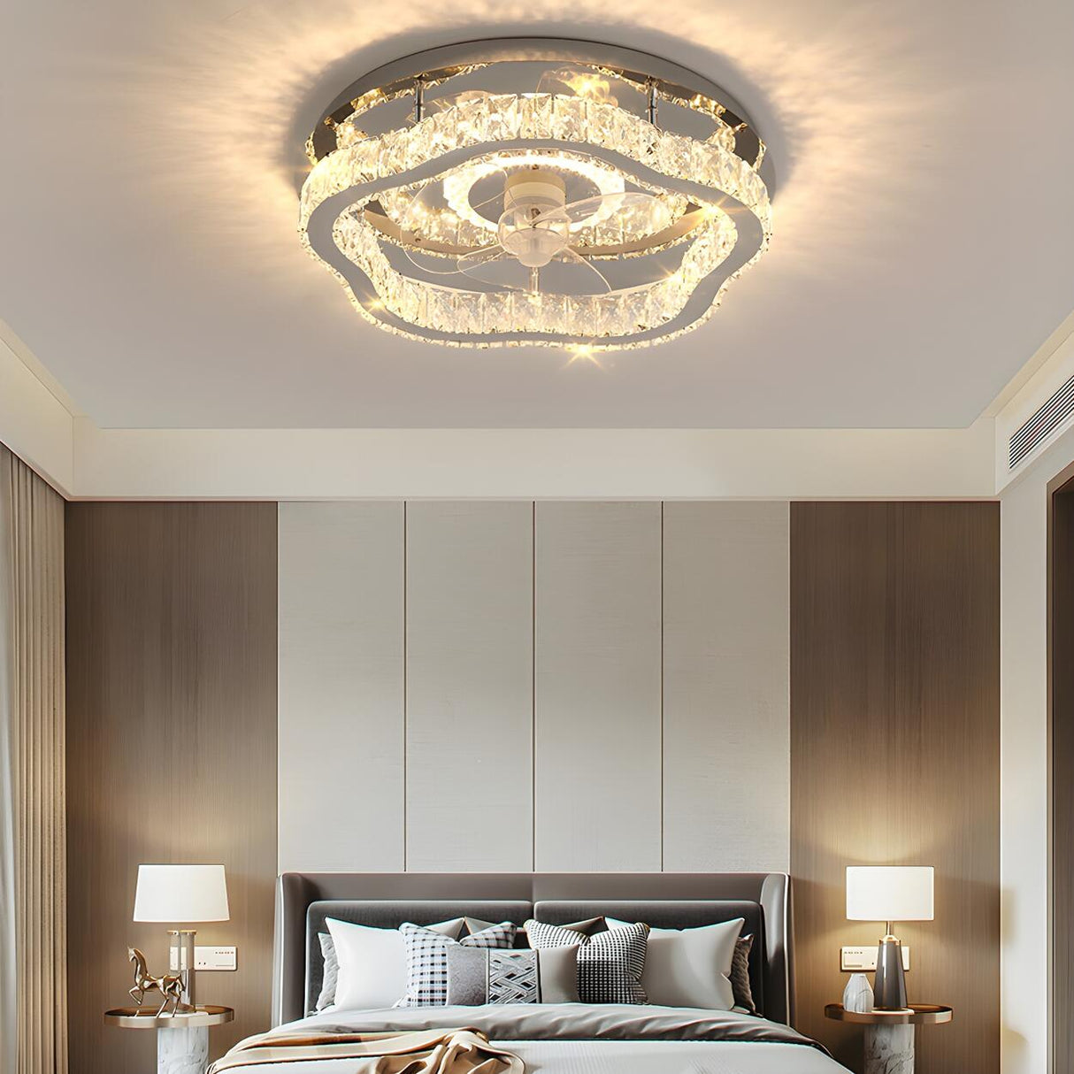 Luxury Flush Gold Crystal Ceiling Fan with LED Light Image - 31