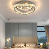 Luxury Flush Gold Crystal Ceiling Fan with LED Light Image - 32