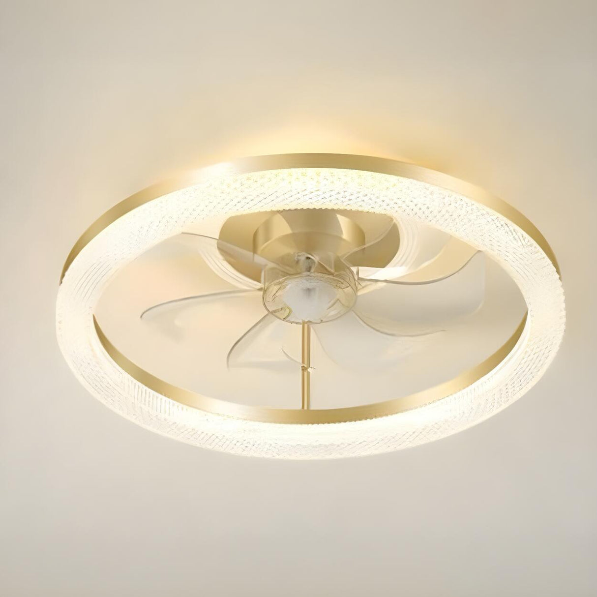 Luxury Flush Gold Crystal Ceiling Fan with LED Light Image - 6