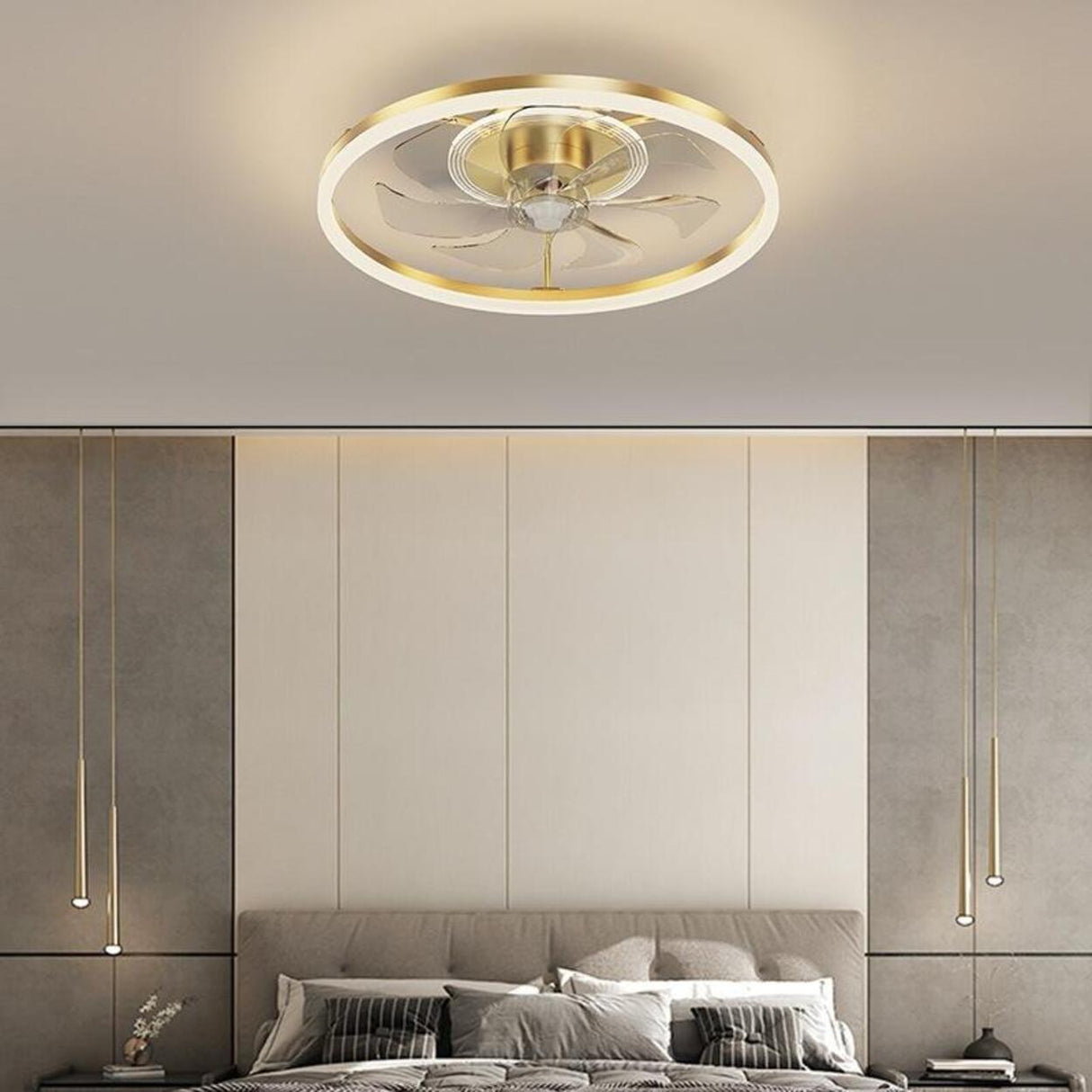 Luxury Flush Gold Crystal Ceiling Fan with LED Light Image - 8
